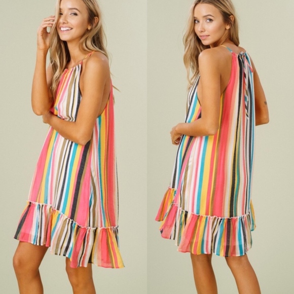 Glamvault Dresses & Skirts - LAST// Multi-Color Striped Halter Dress